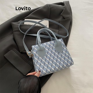 Lovito 休閒幾何馬卡龍色全印花手提包簡約精緻時尚搭配約會晚餐女士小斜揹包 LFA66055