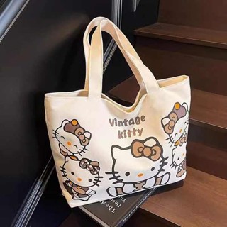 刺繡帆布托特包 新款包夏季女包 ball and chain HelloKity貓帆布包大容量手提袋2025新款卡通學生