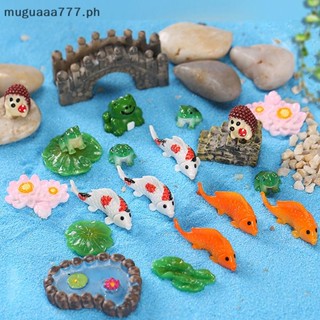 ɞmd 1PC 童話花園微景觀樹脂工藝品迷你青蛙雕像動物模型荷葉和花卉家居裝飾 DIY 配件 (aa)