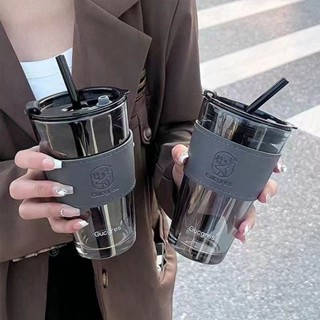 【30天熱銷1.6萬件】小鹿玻璃杯ins高顏值輕奢吸管杯便攜學生女情侶大容量杯子咖啡杯