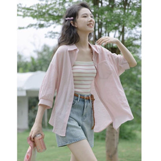灰鯨衣庫臺灣熱賣【7358人好評】天絲防曬襯衫女夏季薄款七分袖設計感小眾寬鬆甜美法式雪紡上衣秋精品