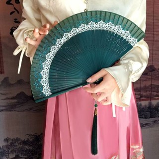 中國風女士兒童摺扇復古典跳舞扇子流蘇絲綢古風漢服旗袍摺疊小扇sanz514