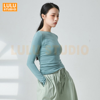 LULU【一字領長袖】低強度打底衫 瑜珈服 瑜伽上衣 運動服 修身舞蹈服 古典舞 現代舞 中國舞練功服 跑步健身 透氣