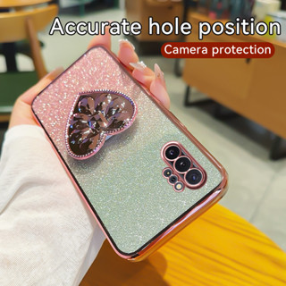 SAMSUNG 適用於三星 Note10 Plus 手機殼帶愛心支架的電鍍豪華軟閃光 TPU 後蓋