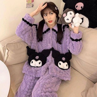 珊瑚絨庫洛米睡衣女秋冬季新款加絨加厚卡通可愛法蘭絨家居服套裝法蘭絨睡衣 珊瑚絨睡衣 冬季睡衣 保暖睡衣 睡衣女