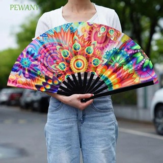 PEWANY可折疊手持Rave風扇,帶燈光的風扇大型大型折疊手扇,色彩繽紛折疊33釐米彩虹摺扇