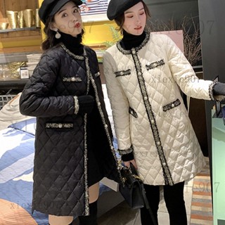 【桃園出貨】秒殺 大衣 外套 羽絨棉服女 鼕季歐洲站新款 韓版 編織菱形格 輕薄中長款 羽絨棉服xie907