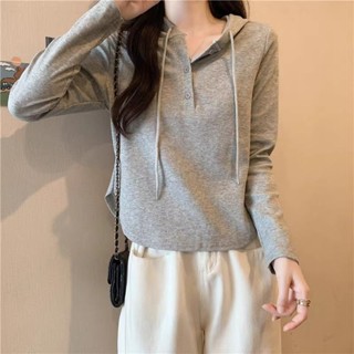胖胖美依 上衣 長袖T卹 內搭衫 連帽T S-2XL新款不規則連帽長袖T卹修身顯廋上衣-2478.