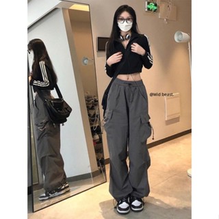 【 𝑭𝒍𝒐𝒘𝒆𝒓𝒔𝒆𝒂】美式復古 嘻哈工裝褲女 寬鬆 顯瘦 高腰 直筒休閒褲 運動長褲 工裝長褲