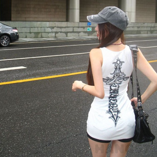 HANG57背心 Ins美式基本色純棉無袖背心長版上衣夏天穿搭辣妹緊身顯瘦上衣大尺碼女裝 10819