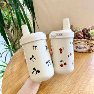 REDREDIN保溫水瓶,防漏不鏽鋼吸管保溫杯,時尚保冷櫻桃蝴蝶結印花430/750毫升旅行咖啡杯