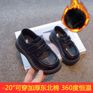 兒童加絨皮鞋2025秋冬新款軟底繫帶魔術貼復古學院風男童棉鞋兒童絨皮鞋2025秋冬新款軟20250516