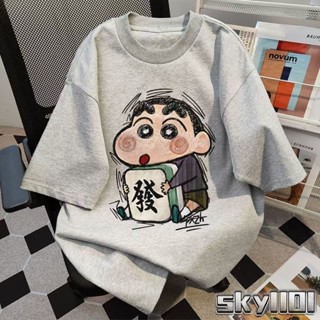 🔆臺現🔆 2025年夏季蠟筆小新印花休閒寬鬆上衣學生百搭ins短袖t恤男女12 運動休閒潮t 男生上衣 大尺碼寬鬆HTX
