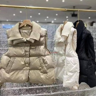 免運 抗寒-30°韓國東大門 爆款 羽絨外套 2024新款羽絨馬甲時尚女百搭針織拼接白鴨絨雙層領高階外套 北海道海道