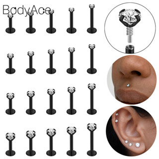 Bodyace 1 件不銹鋼穿耳器 16G/18G 耳環黑色唇部穿孔內螺紋 Labret 穿孔螺旋耳環
