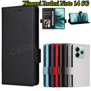 REDMI XIAOMI 小米紅米 Note 14 Note14 4G 5G 2024 豪華翻蓋皮革側扣荔枝紋手機殼卡槽