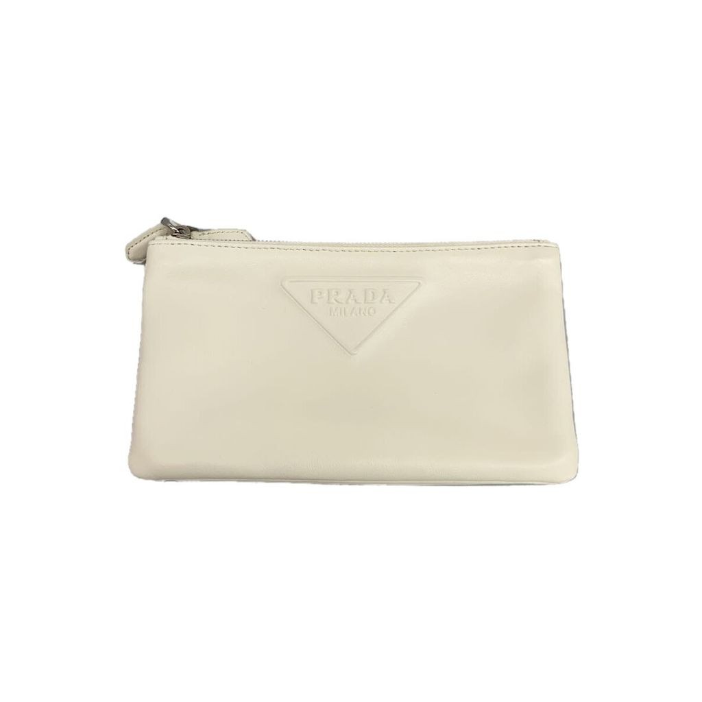 PRADA 普拉達手拿包普拉達皮革白色純色 1MB259 日本直送 二手
