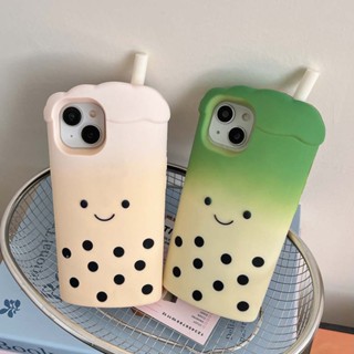 可愛珍珠奶茶矽膠手機殼相容iPhone 16ProMax 15ProMax 14ProMax 12 13ProMax 防