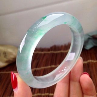 天然冰種飄花翡翠手鐲通透圓條玉手鐲玻璃種緬甸正圈綠玉鐲玉鐲手鐲女生鐲子飾品小紅書同款