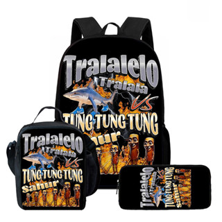 3 件裝 Brainrot Tung Tung Tung Sahur&Tralala 卡通印花兒童揹包