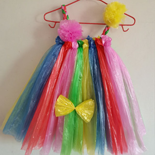 創意5516裙子時裝秀女童幼兒園走秀表演服兒童手工親子服裝環保塑膠袋