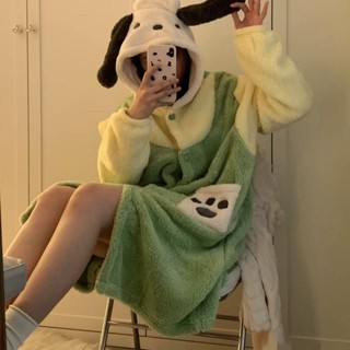 【睡衣專賣鋪】帕恰狗睡袍女冬季新款珊瑚絨可愛浴袍卡通睡衣學生加厚可外穿套裝