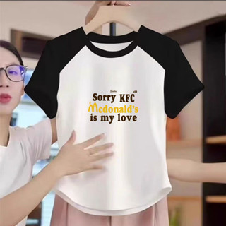 胖胖美依 上衣 短袖T卹 印花上衣 學院風S-2XL 新款修身t卹女短袖設計感小眾不規則短款上衣打底衫-6612.