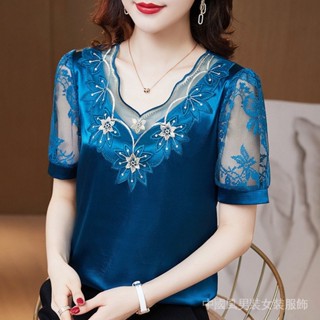 現代菲律賓刺繡真絲蕾絲襯衫大碼女式上衣輕奢拚布染色襯衫正裝襯衫