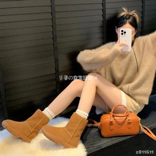 上腳無敵好看🫧 冬季復古厚底短筒防水雪地靴女(2colors) 皮毛一體保暖加絨加厚棉鞋 靴子 雪靴 短靴 厚底靴