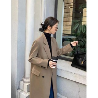 長款西裝外套女春秋季韓版網紅寬鬆雙排扣風衣高級感休閒西裝大衣