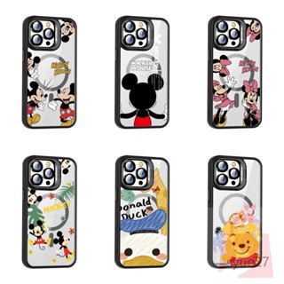 卡通米奇米妮 iPhone 14/15/16 Pro max磁吸手機殼 蘋果11/12/13 鏡頭支架plus防摔保護套