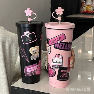 咖啡隨行杯 雙層304不銹鋼吸管杯ins高顔值學生上課喝水杯子大容量車載咖啡杯
