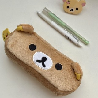💚ins風 日系可愛中古絕版輕鬆熊San-x毛絨熊哥筆袋 文具盒rilakkuma文具收納袋 韓系筆袋 ins風筆袋
