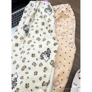 新款甜美可愛豹紋 Hello Kitty 毛絨睡褲 女版秋冬卡通加厚保暖家居服 [RAIN]