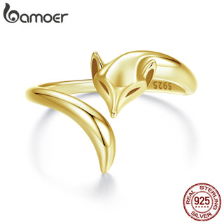 Bamoer 925 純銀開口戒指狐狸金色時尚首飾禮物女士
