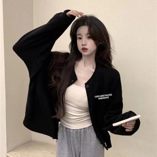春秋薄款寬鬆休閒上衣女oversize大學T百搭長袖棒球服外套