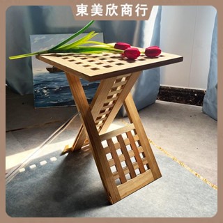 實木折疊咖啡桌 田園網格便攜桌 超小型簡易方茶几 民宿簡約迷你花架