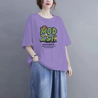 愛依依 短袖T恤 印花上衣 大碼女裝M-4XL新款透氣寬鬆圓領顯瘦時尚百搭上衣-4377