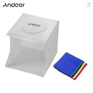 Andoer 便攜式攝影棚 LED 燈箱拍攝帳篷迷你折疊攝影棚柔光箱帶 6 色背景 2 條 LED 燈條帶 40 顆燈珠