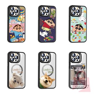 蠟筆卡通 iPhone 14/15/16 Pro max 磁吸手機殼 蘋果11/12/13 鏡頭帶支架plus防摔保護套