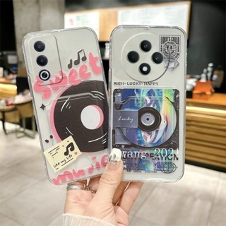 OPPO Reno12 F 12F A3 Pro 5G 2024 簡約復​​古音樂唱片手機殼防震矽膠透明軟背蓋帶卡座