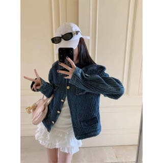 【HOT 本舖】 牛仔小香風外套女裝春季寬鬆小眾肌理感立領藍色夾克百搭氣質上衣