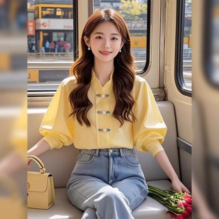 新中式國風長袖襯衫寬鬆百搭襯衫女2024早秋季新款獨特小個子上衣,its