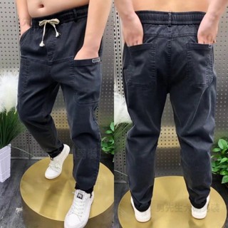 M-8XL大尺碼 工裝牛仔褲 長褲加肥加大尺碼男生褲子 寬鬆顯瘦 多口袋 耐磨 工作褲 窄管褲束口褲 牛仔長褲大碼牛仔k
