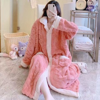 貴📣真的好🏆加厚珊瑚絨睡袍女士秋冬季加絨睡衣長款浴袍法蘭絨家居服浴衣睡裙 YCJ4