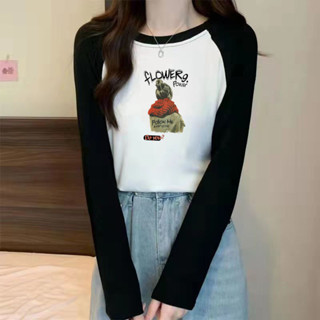 胖胖美依 上衣 長袖T卹 印花上衣 中大尺碼 打底衫 保暖 M-3XL新款插肩袖正肩上衣ins潮內搭洋氣外穿-2540.