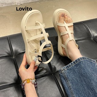 Lovito休閒素色海邊沙灘夏季羅馬涼鞋日常搭配韓版平底涼鞋女 LFA68011