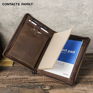 CONTACTS FAMILY 復古皮革筆記本組合 A4 商務檔案夾帶 4 環活頁夾紙多功能公文包適用於 11 英寸 i