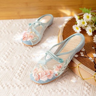 2025年夏季平底繡花拖鞋女家居民族風老北京刺繡布鞋中國風20250520