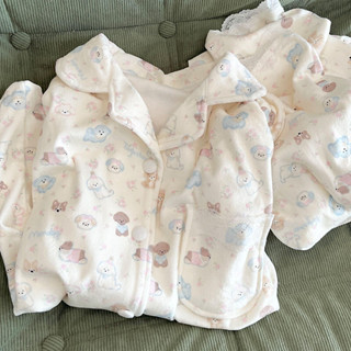 【有幸時光】德絨睡衣 春秋冬季保暖睡衣 蕾絲花邊彩色小狗睡衣女 加絨加厚睡衣 學生睡衣 保暖居家服 睡衣套裝外穿